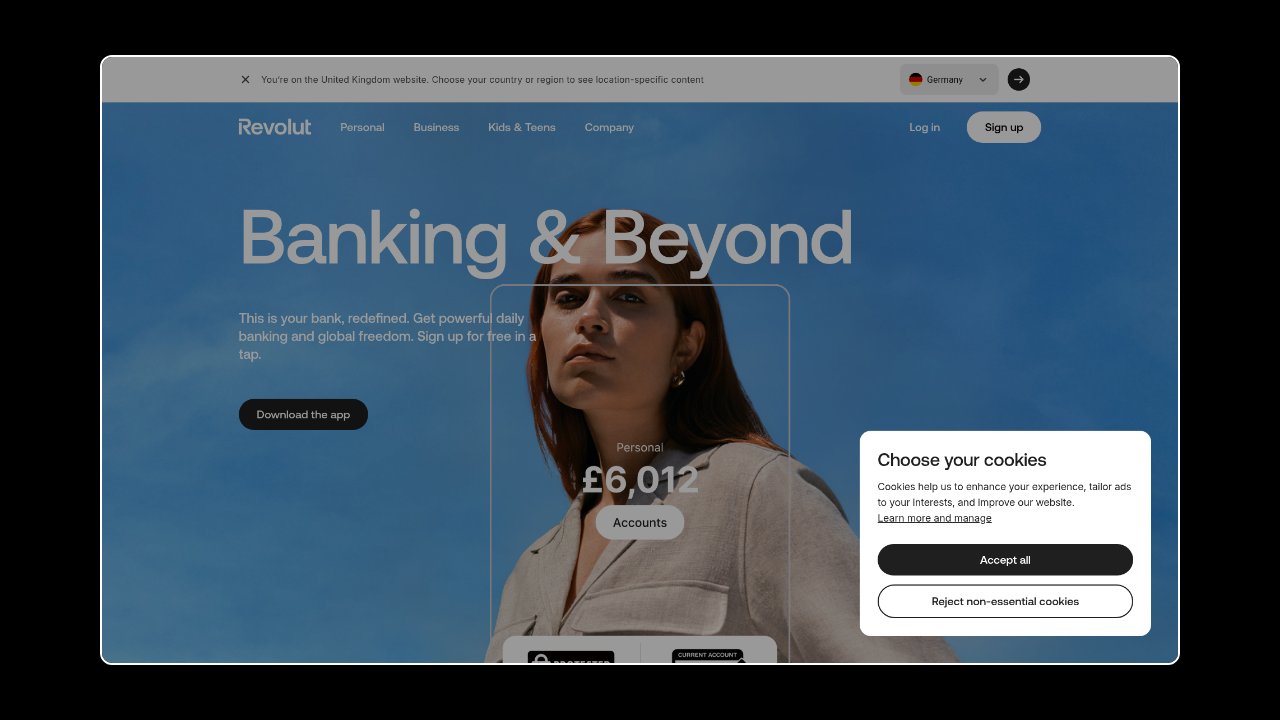 Homepage of Revolut