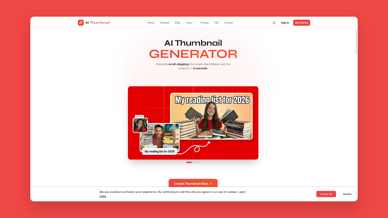 Homepage of AI Thumbnail