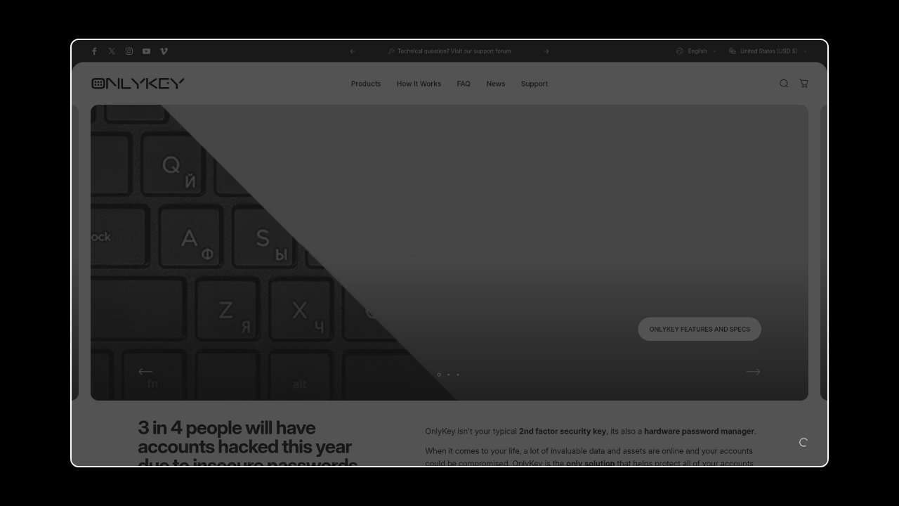 Homepage of OnlyKey
