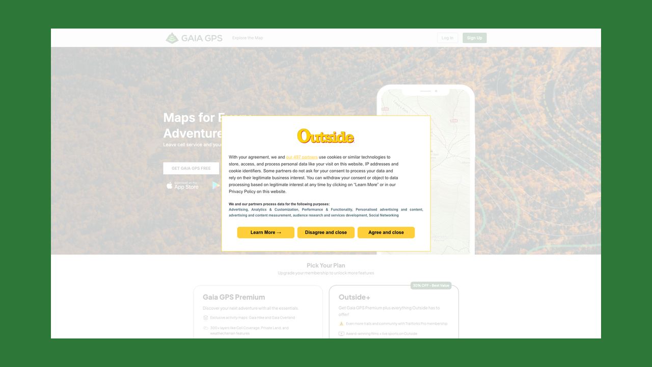 Homepage of Gaia GPS