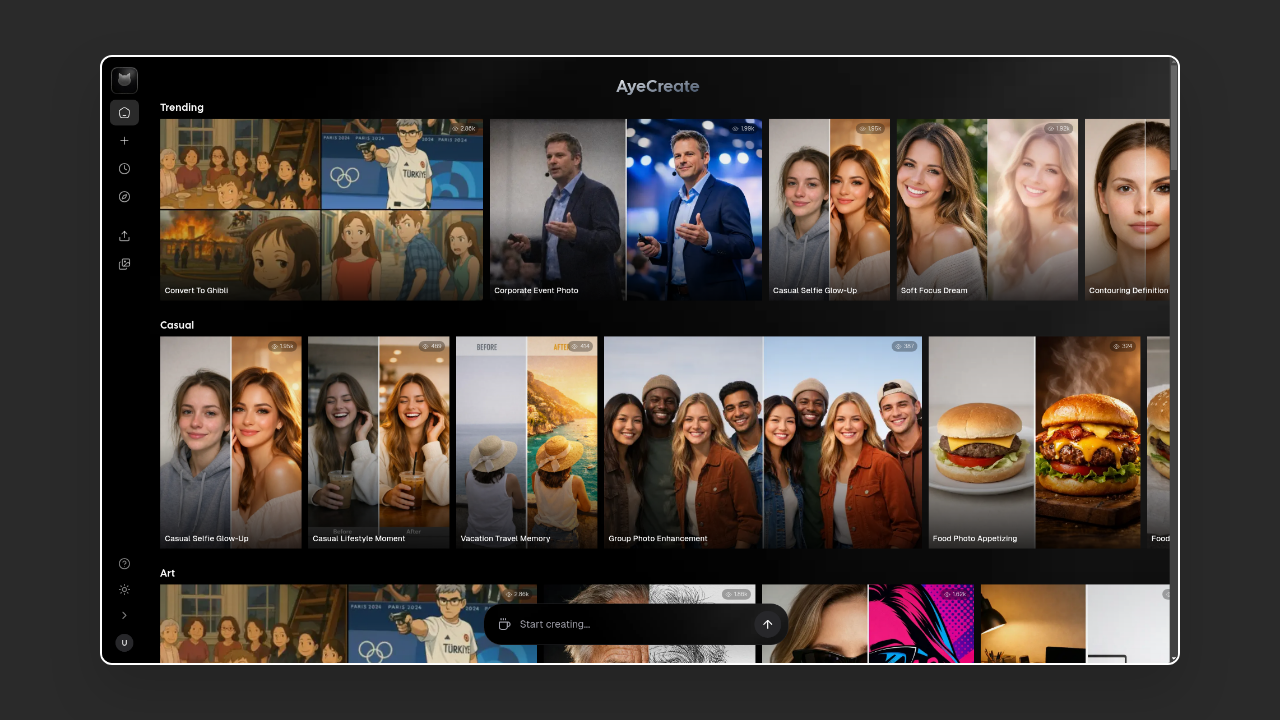 Homepage of AyeCreate