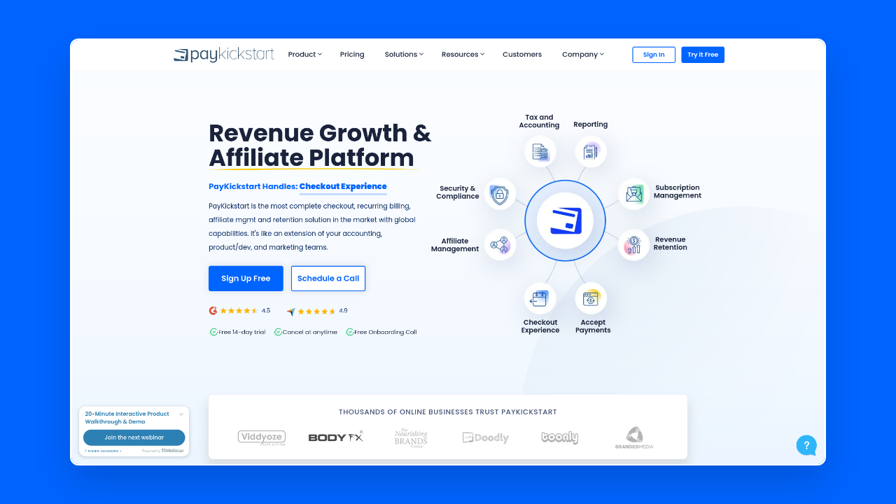 Homepage of PayKickstart