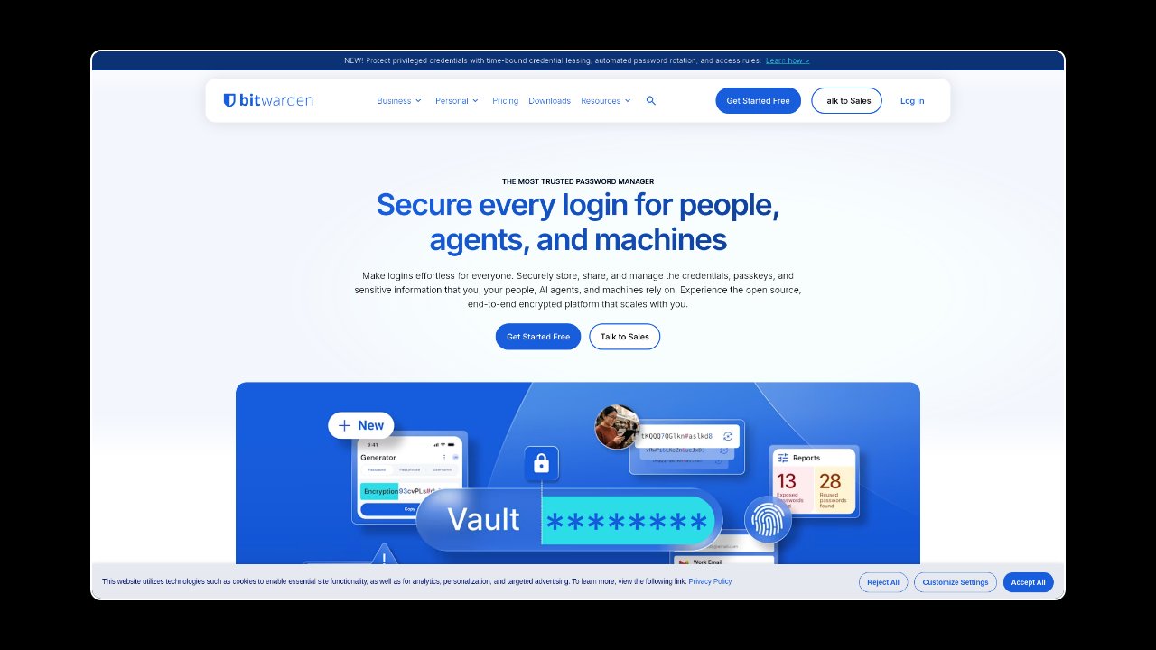 Homepage of Bitwarden