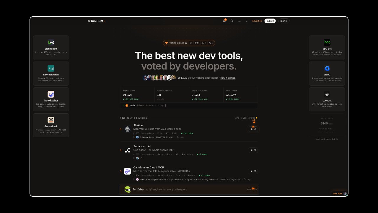 Homepage of DevHunt