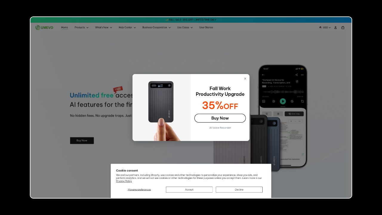 Homepage of UMEVO Note Plus