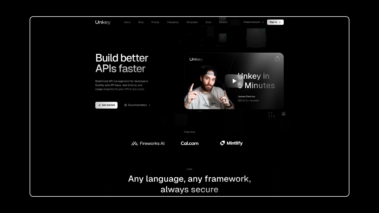 Homepage of Unkey