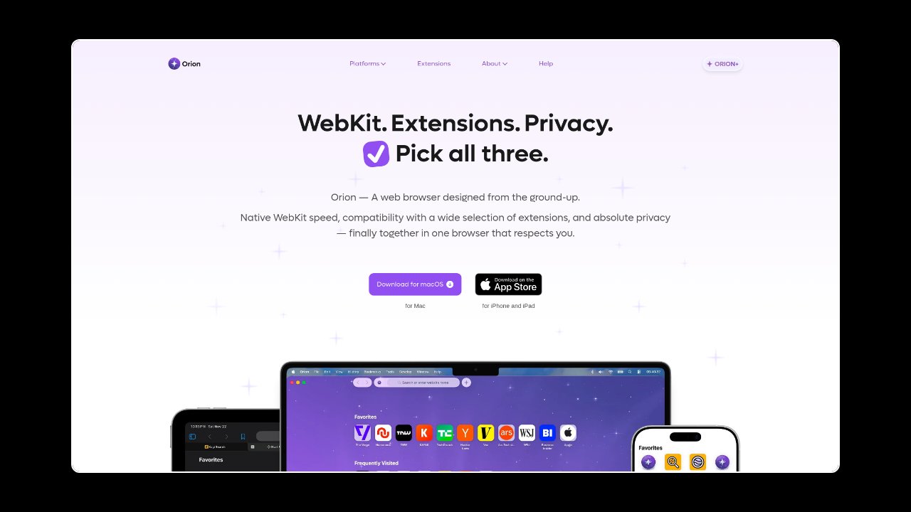 Homepage of Orion Browser