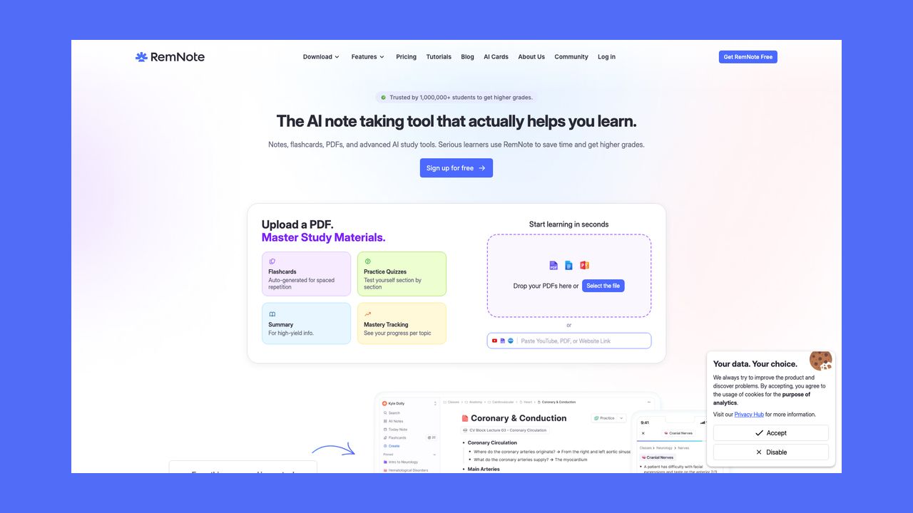 Homepage of RemNote