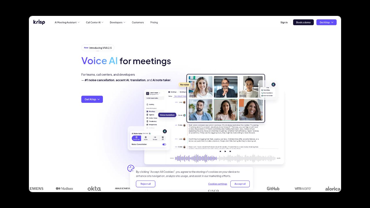 Homepage of Krisp