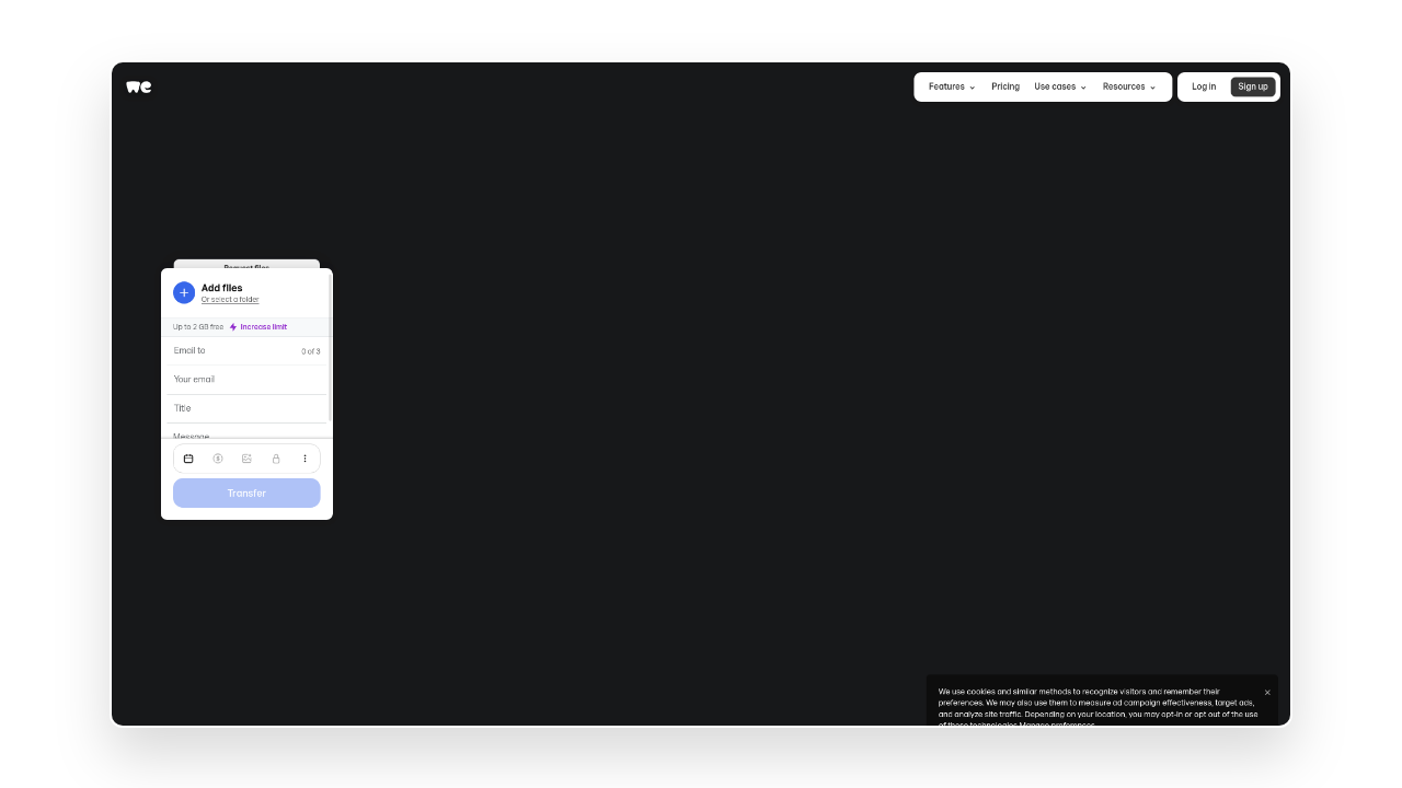 Homepage of WeTransfer