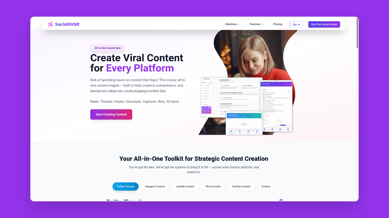 Homepage of SocialOrbit