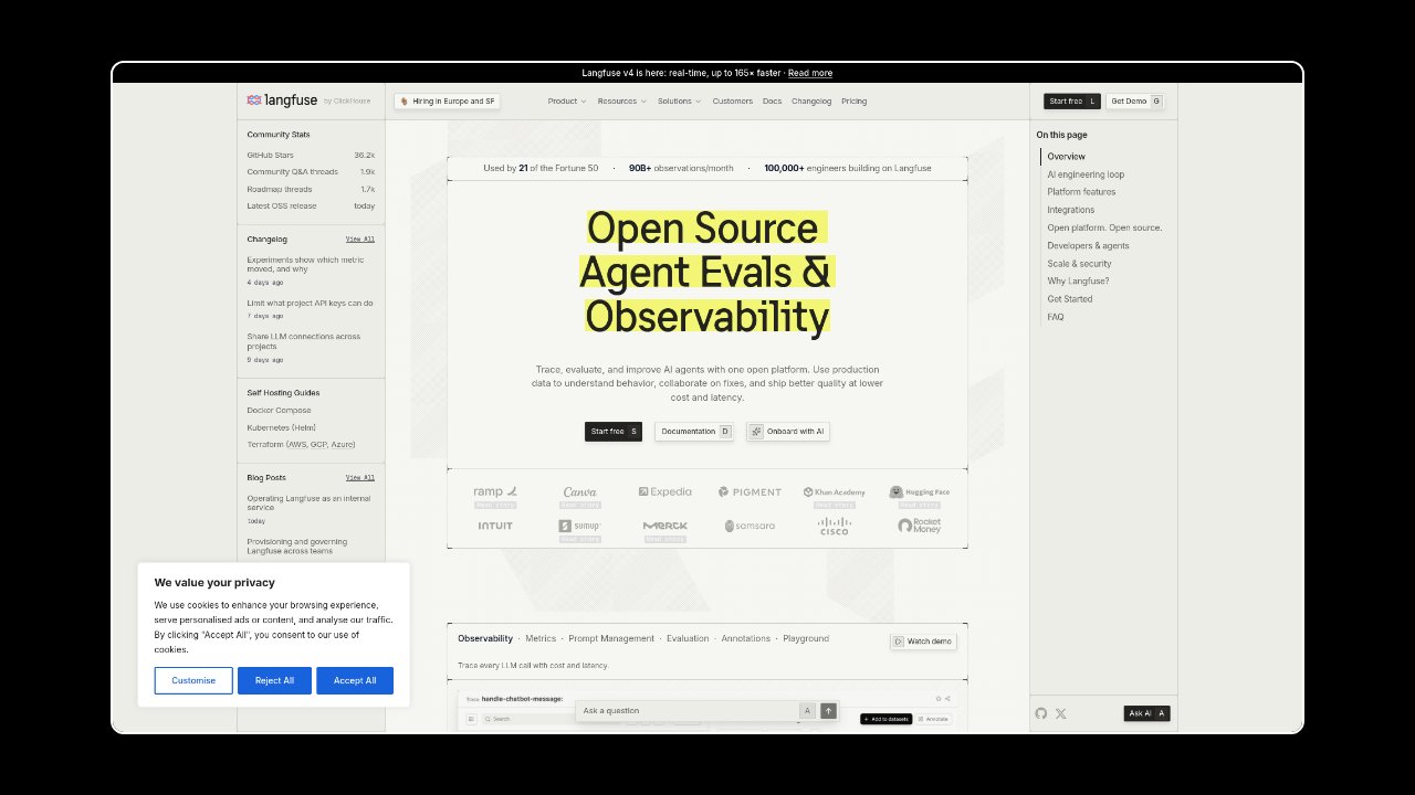 Homepage of Langfuse