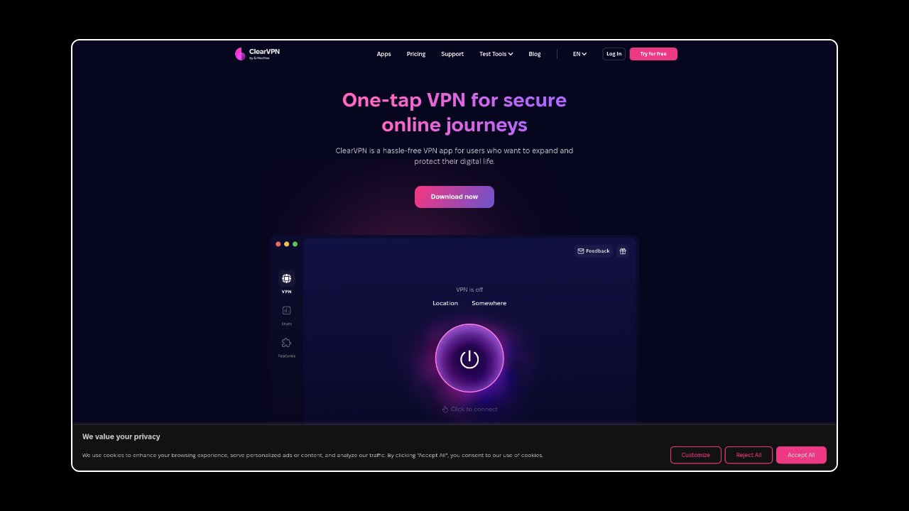 Homepage of ClearVPN