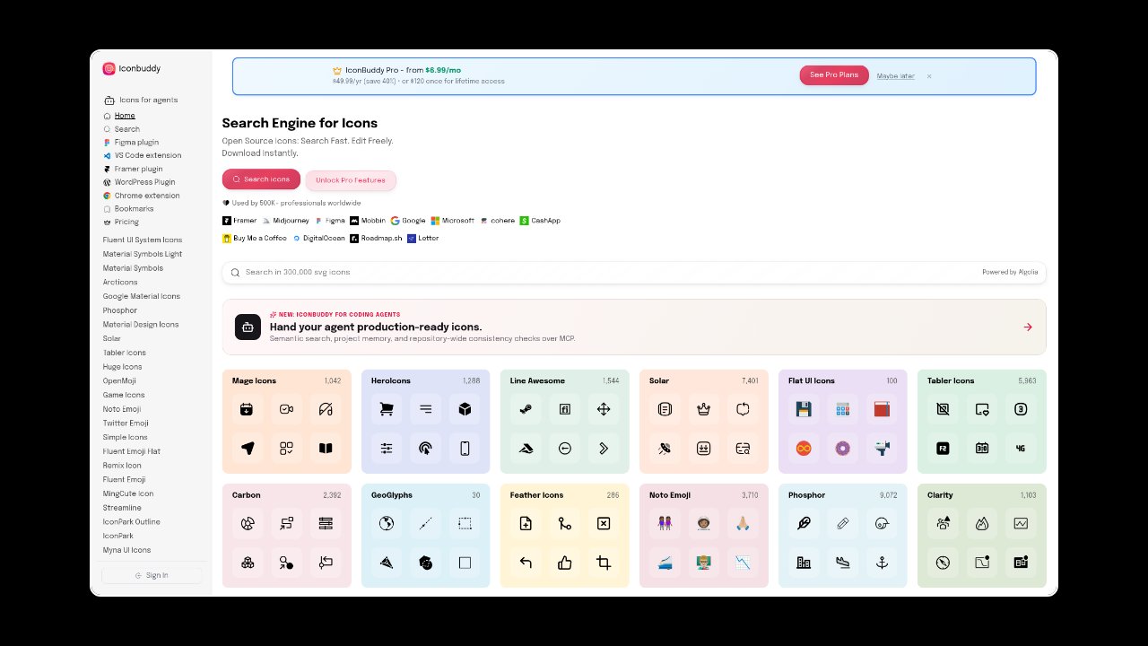 Homepage of Iconbuddy