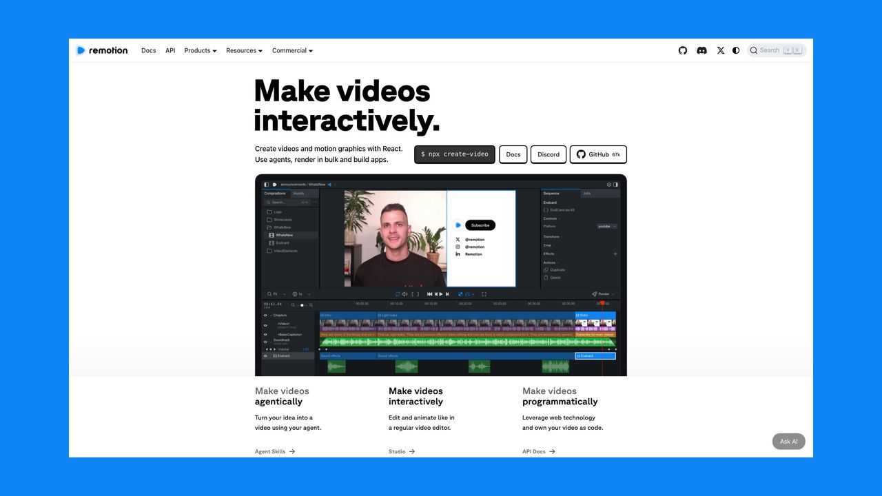 Homepage of Remotion