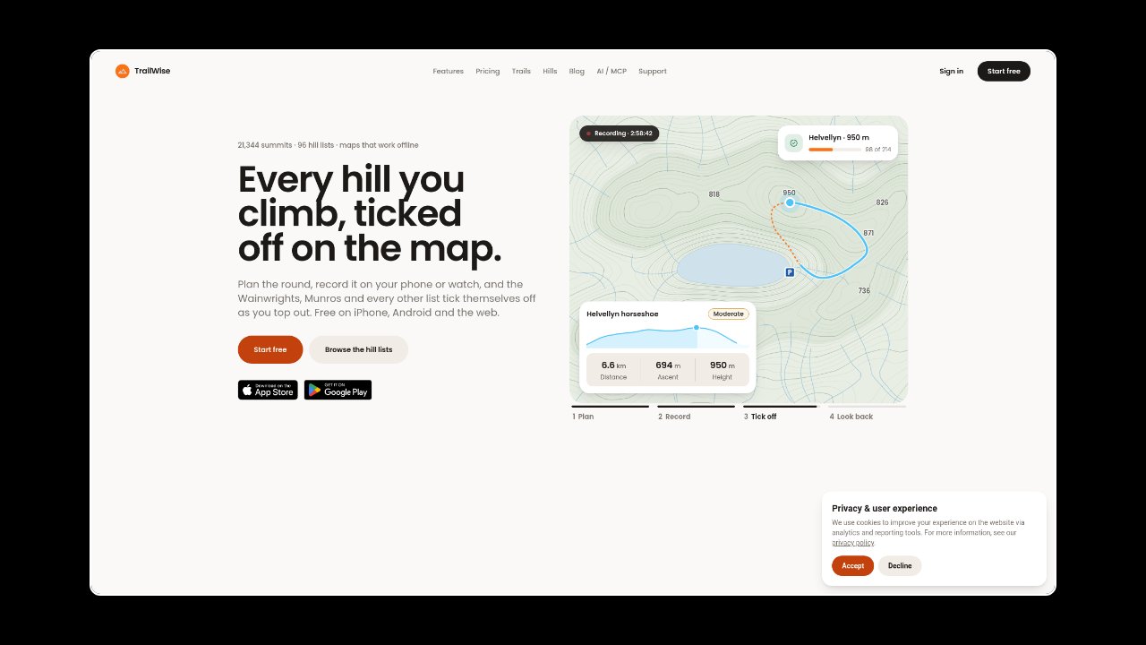 Homepage of TrailWise