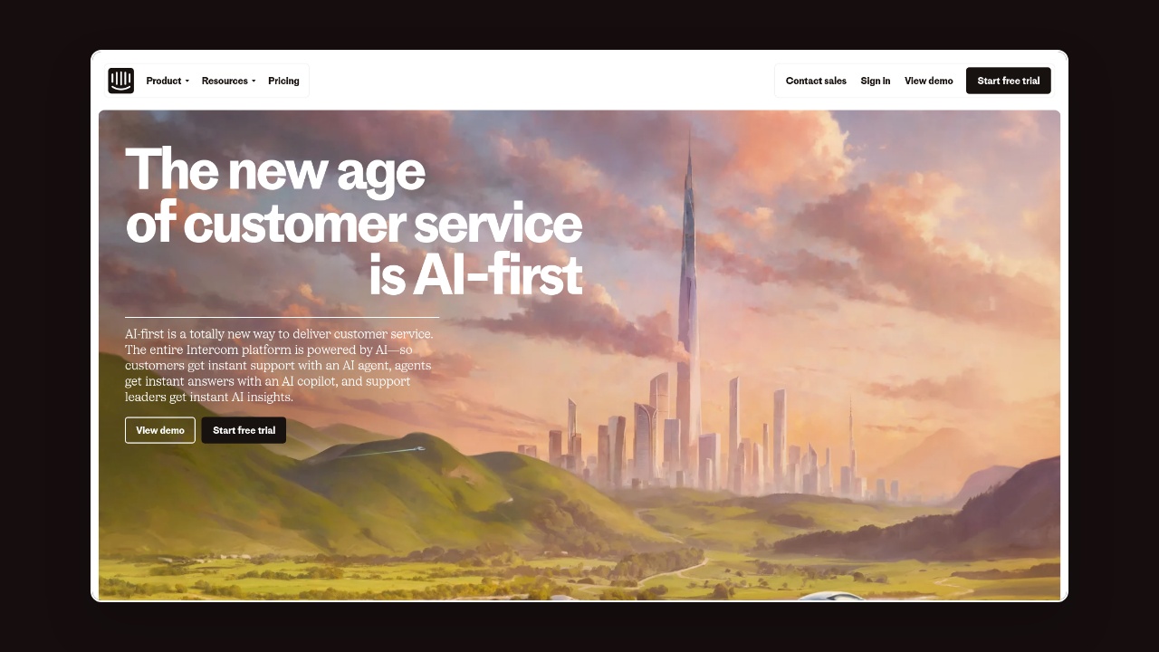 Homepage of Intercom