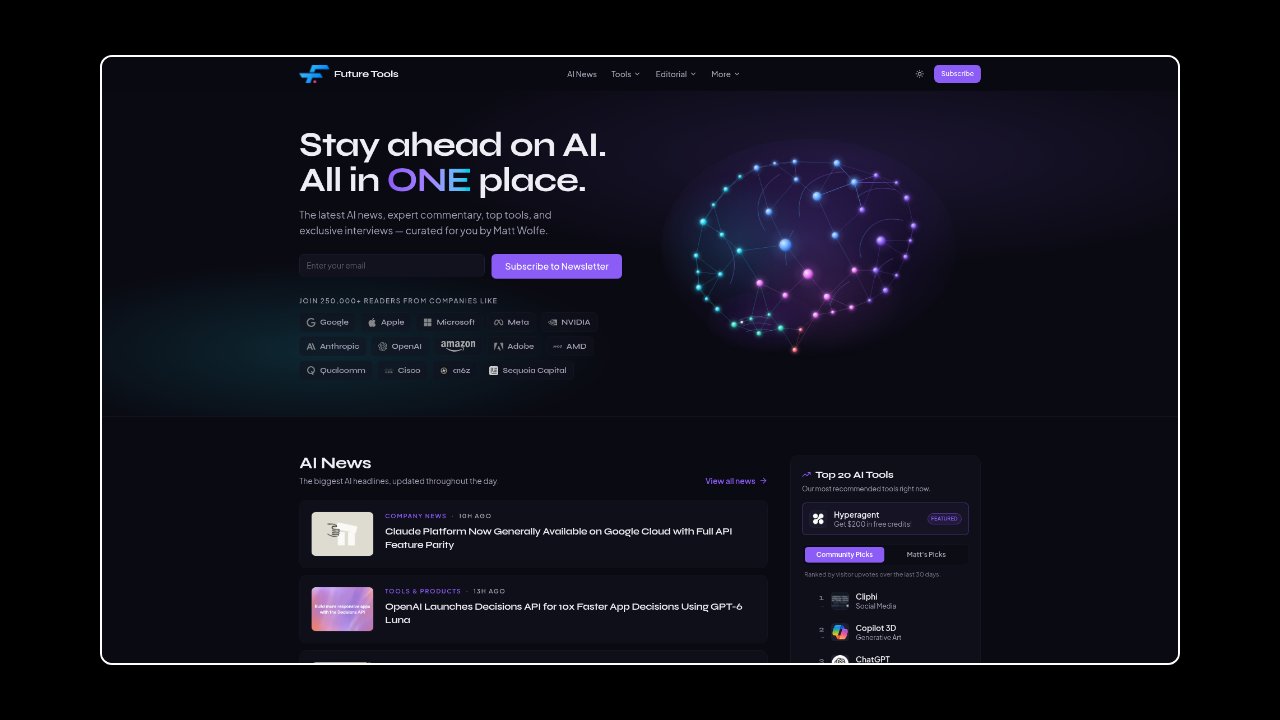 Homepage of FutureTools.io