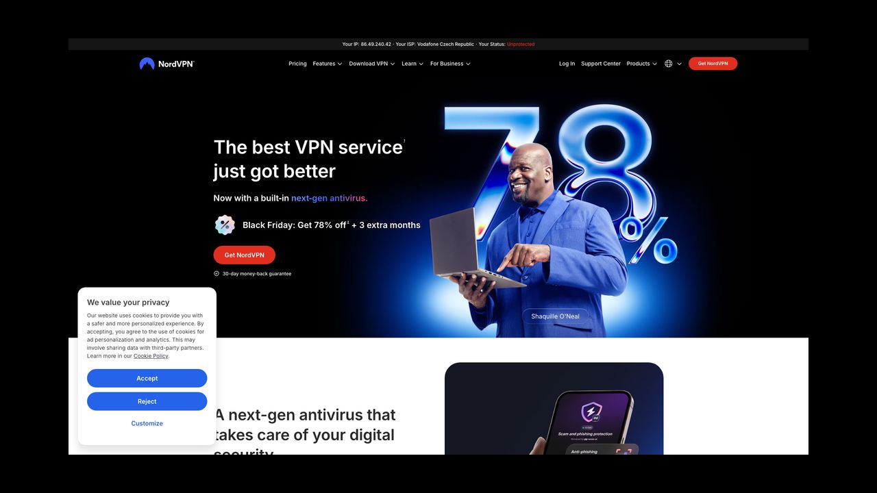 Homepage of NordVPN