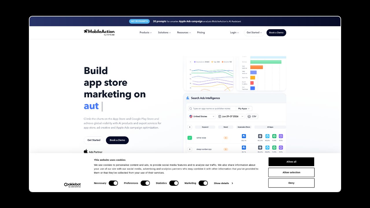 Homepage of MobileAction