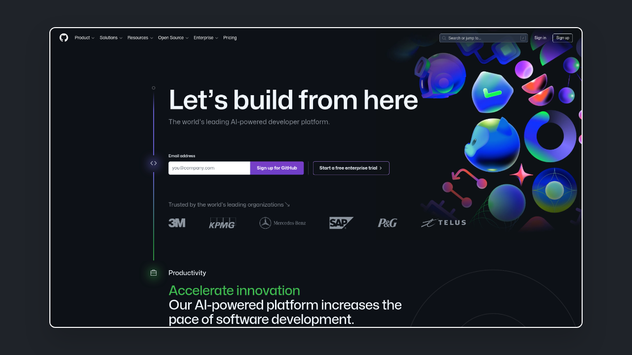 Homepage of GitHub