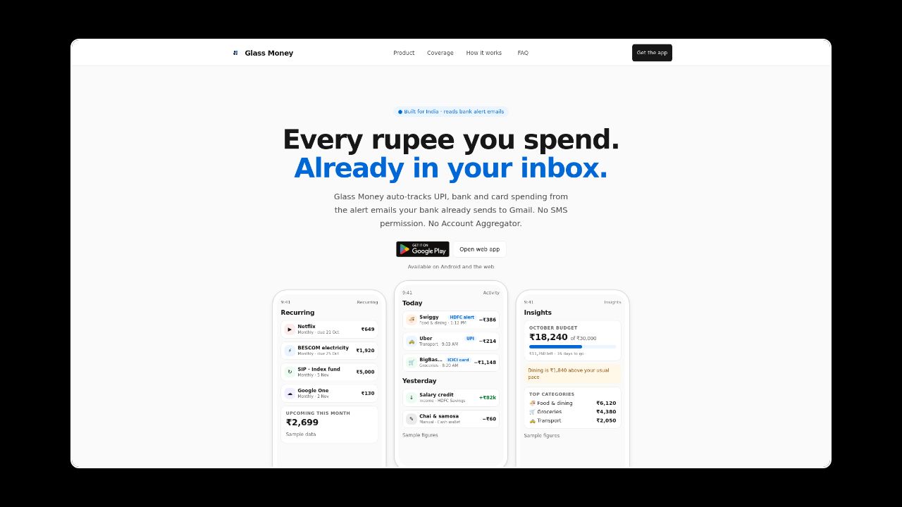 Homepage of Glass Money