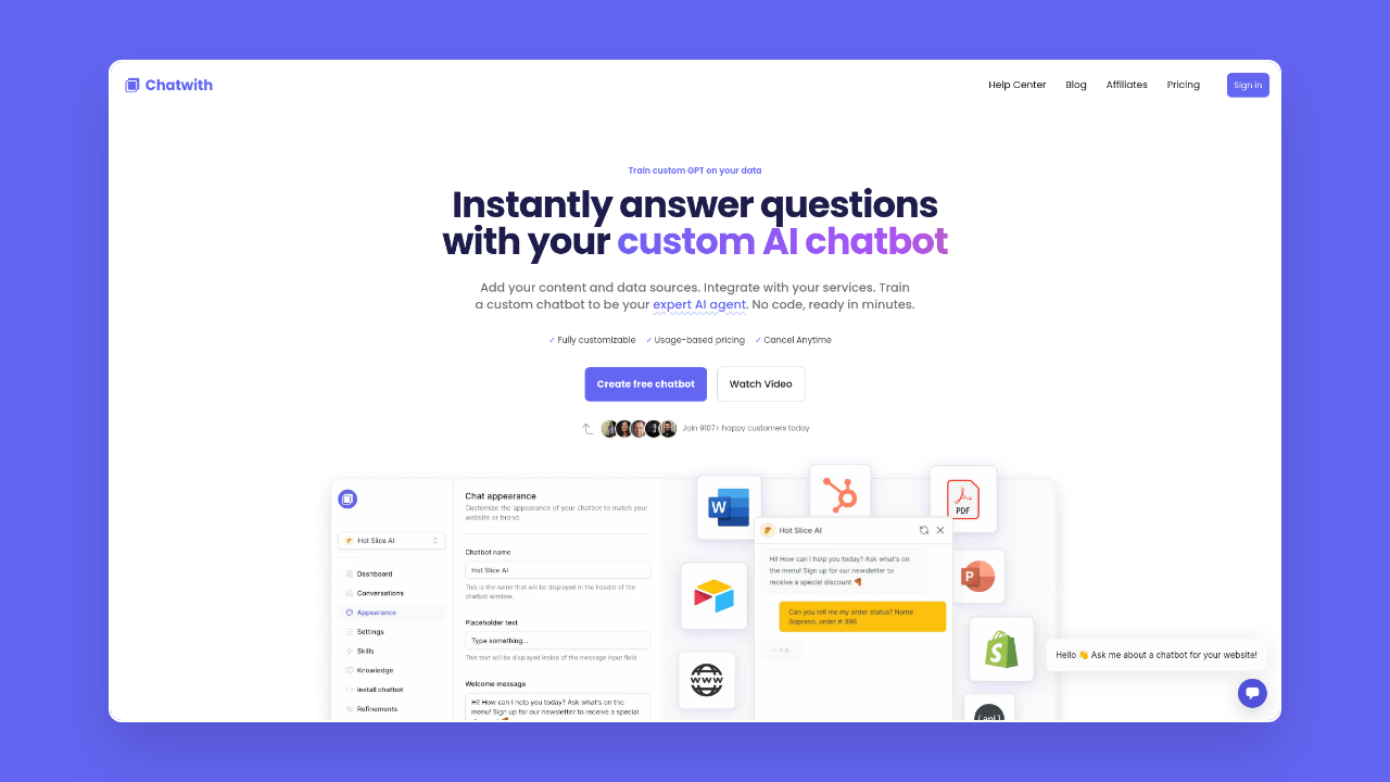 Homepage of Chatwith