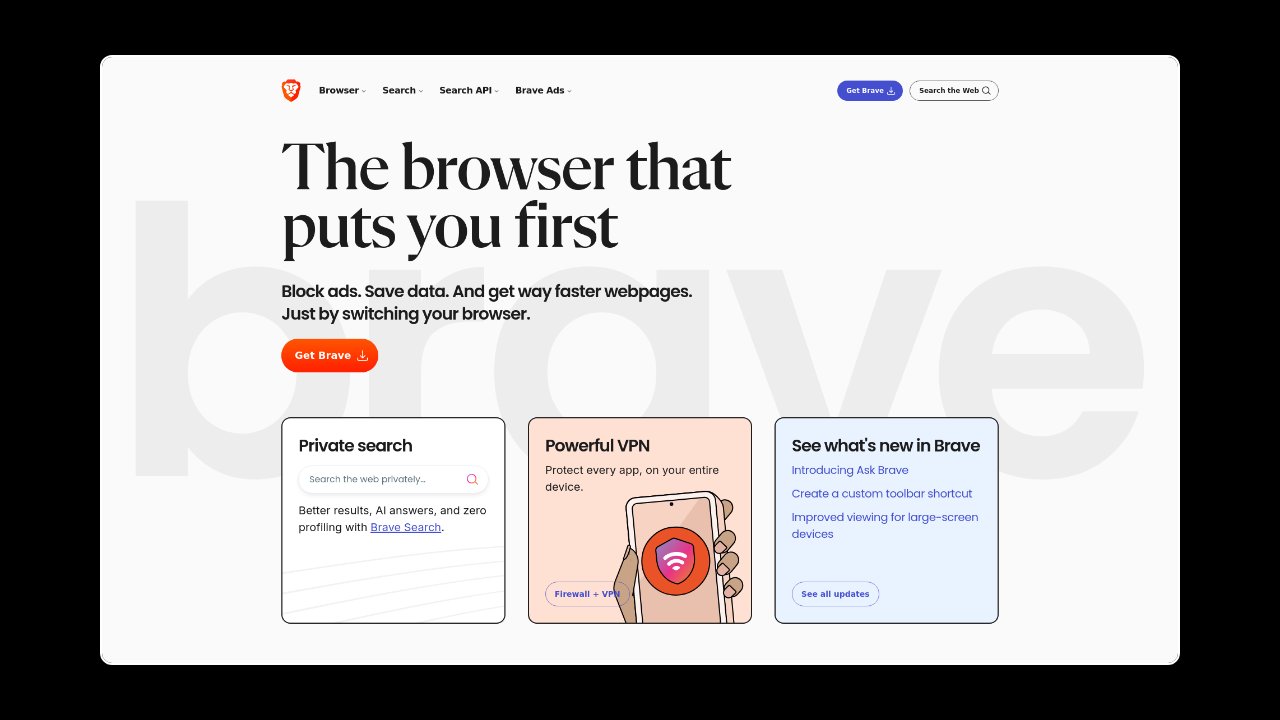 Homepage of Brave Browser
