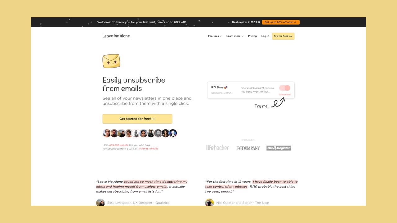 Homepage of Leave Me Alone