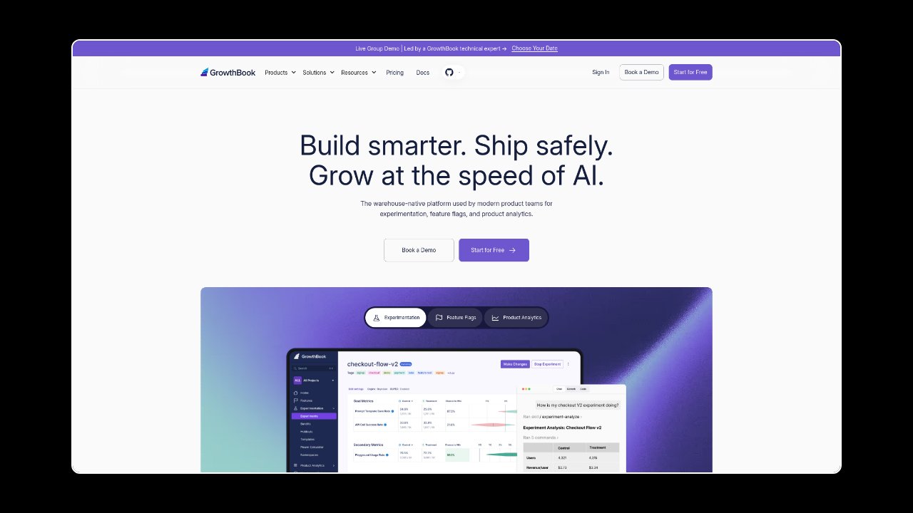 Homepage of GrowthBook