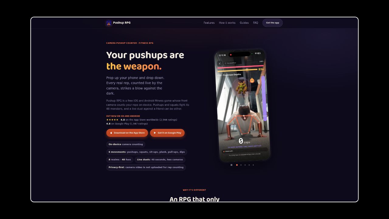 Homepage of Pushup RPG: Fitness Quest