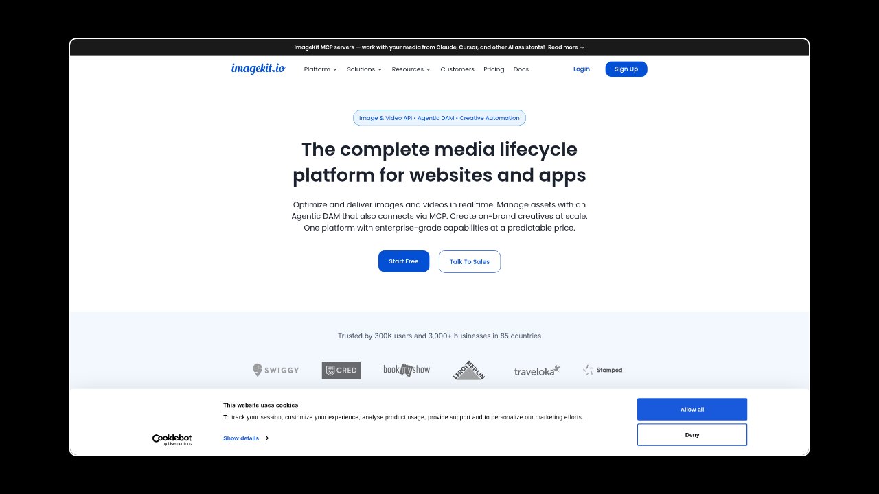 Homepage of ImageKit.io