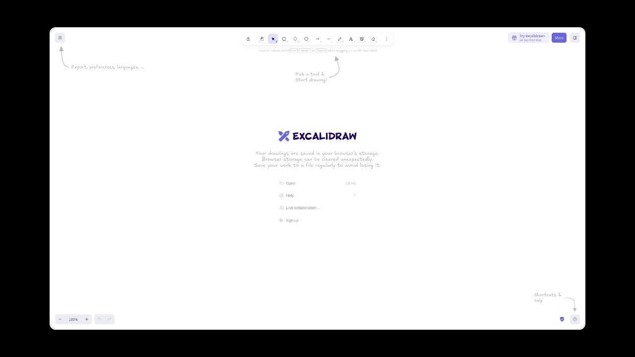 Homepage of Excalidraw