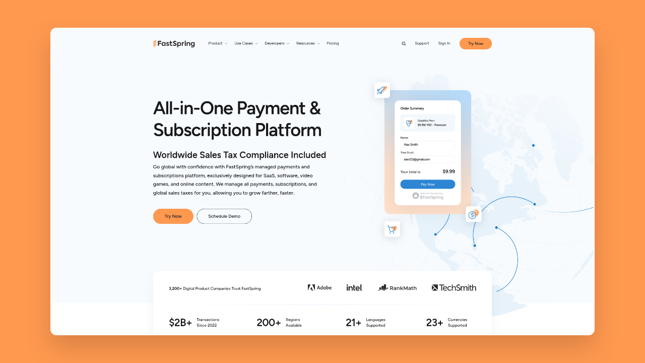 Homepage of FastSpring