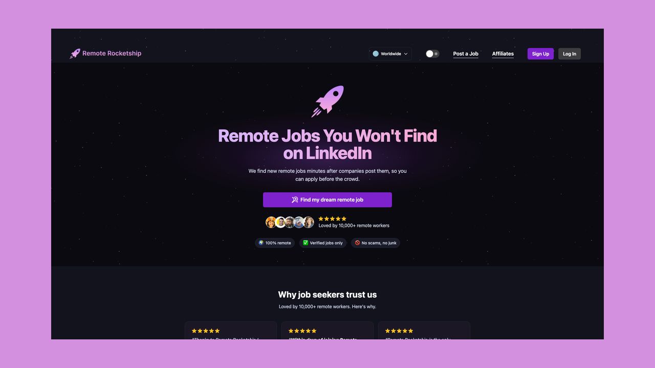 Homepage of Remote Rocketship