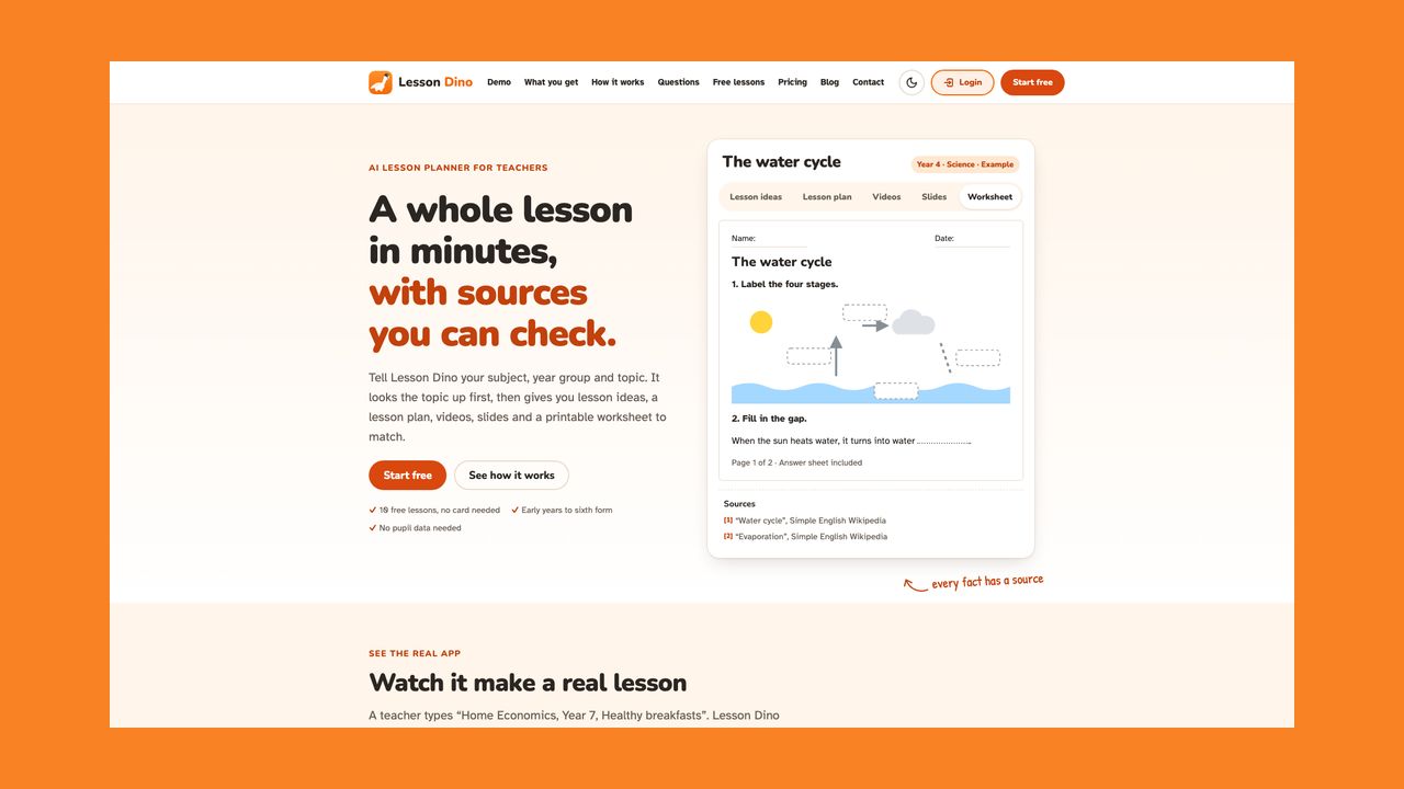 Homepage of Lesson Dino
