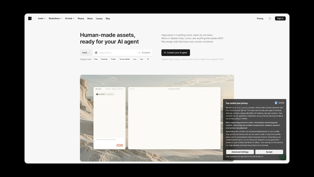 Homepage of Icons8