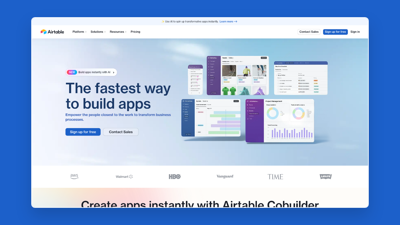 Homepage of Airtable