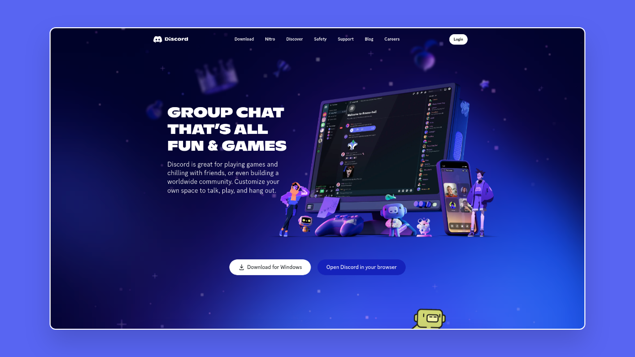 Homepage of Discord