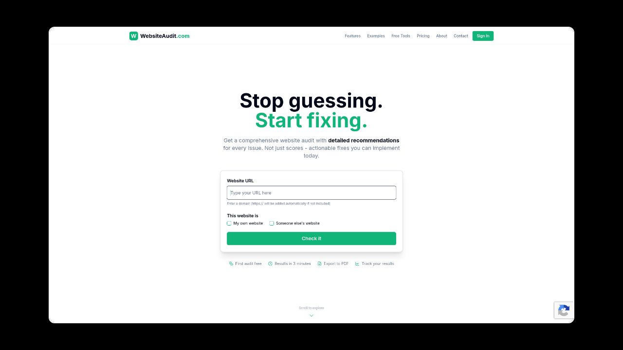 Homepage of WebsiteAudit.com