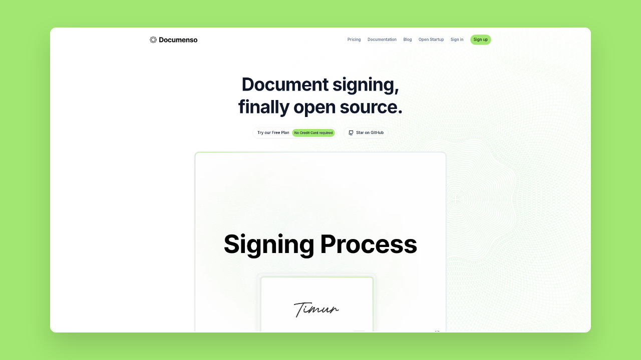 Homepage of Documenso