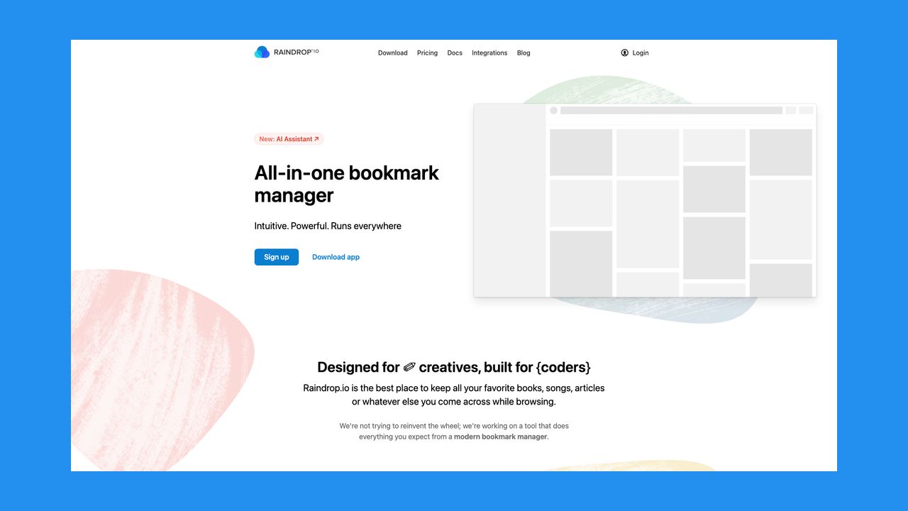 Homepage of Raindrop.io