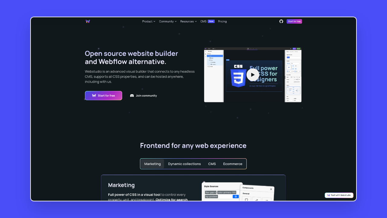 Homepage of Webstudio