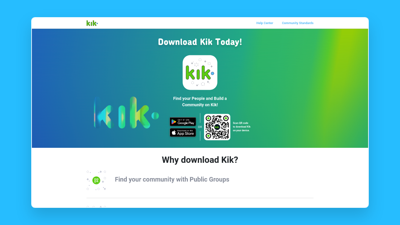 Homepage of Kik Messenger