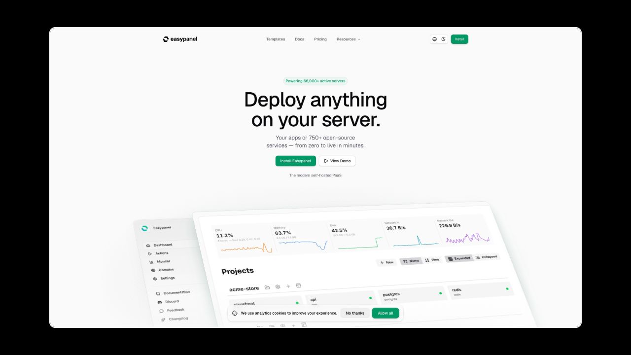 Homepage of Easypanel