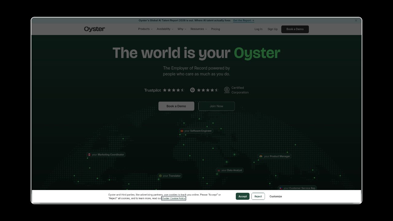 Homepage of Oyster HR