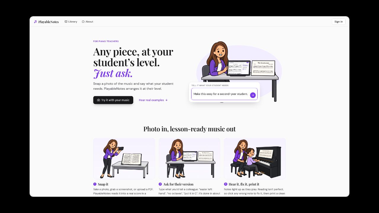 Homepage of PlayableNotes