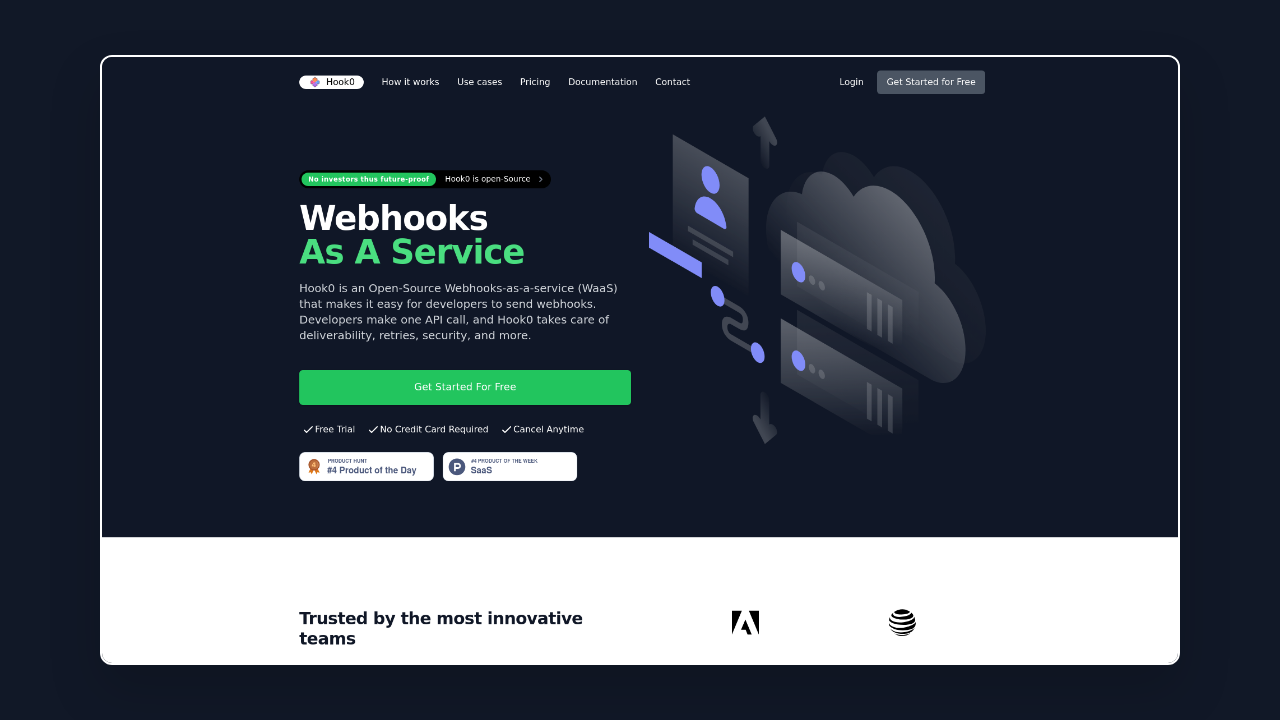 Homepage of Hook0