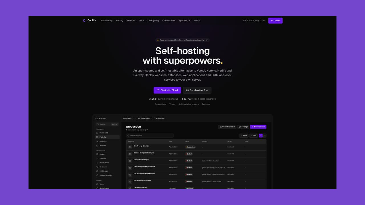 Homepage of Coolify