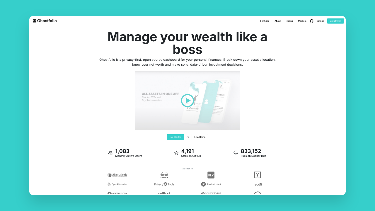 Homepage of Ghostfolio